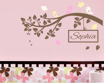 Branch with Birds Leaves Customized Name Nursery Customized Stickers